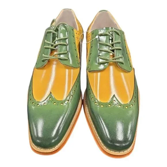 GIOVANNI MEN'S GREEN/SCOTCH LEATHER WING TIP DRESS SHOE. TROY. - Picture 6 of 9